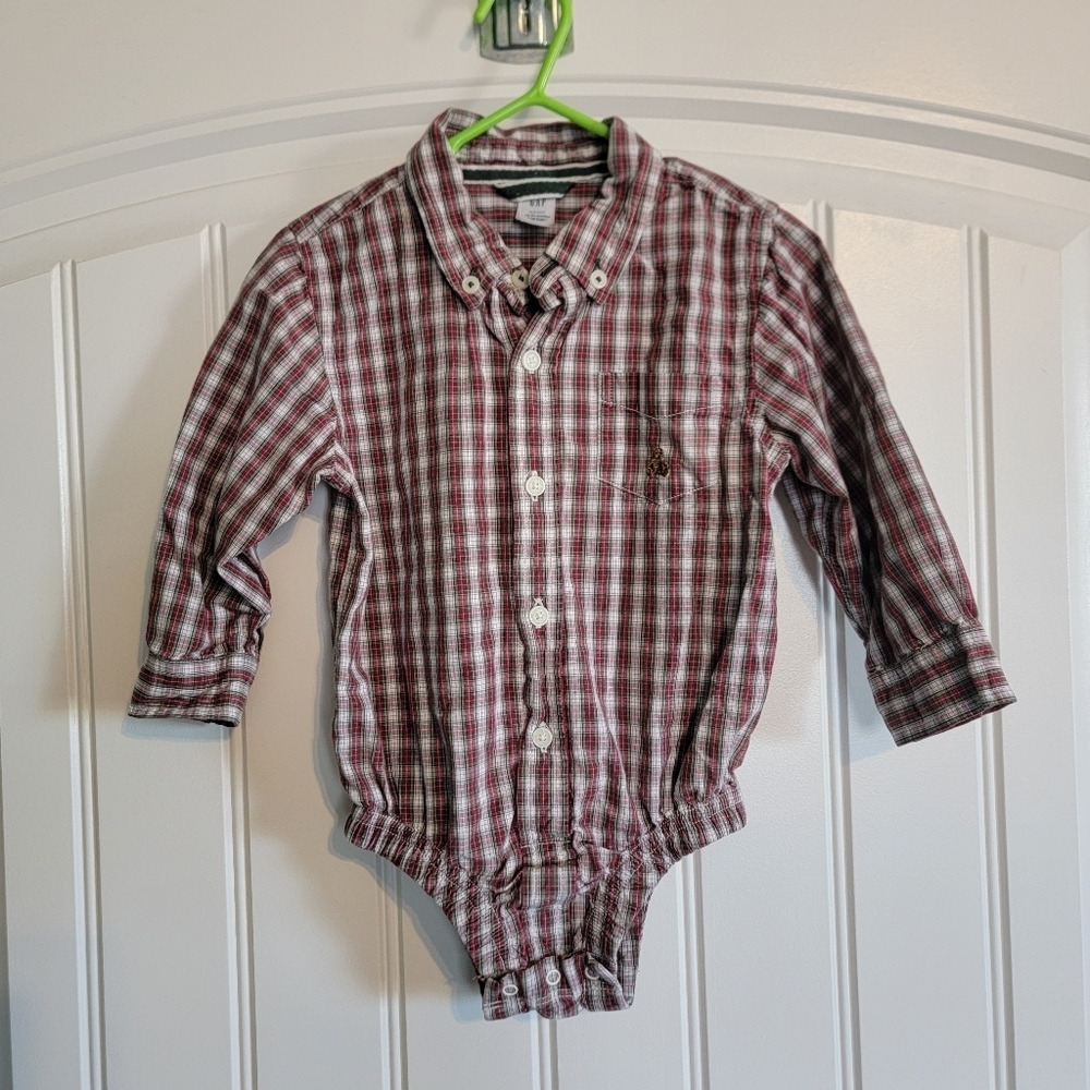 🔥5 FOR $25🔥Baby Gap Button Down Plaid Onesie 18-24M